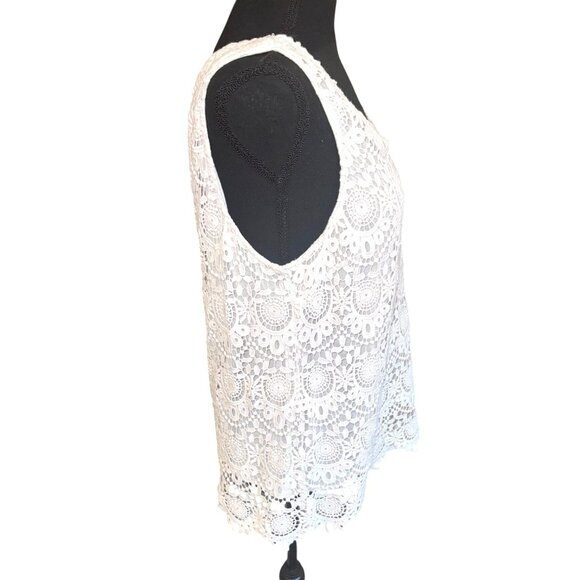 Lilly Pulitzer White Crochet Lace Sleeveless Top  L 100% Cotton Keyhole Back - Picture 4 of 10
